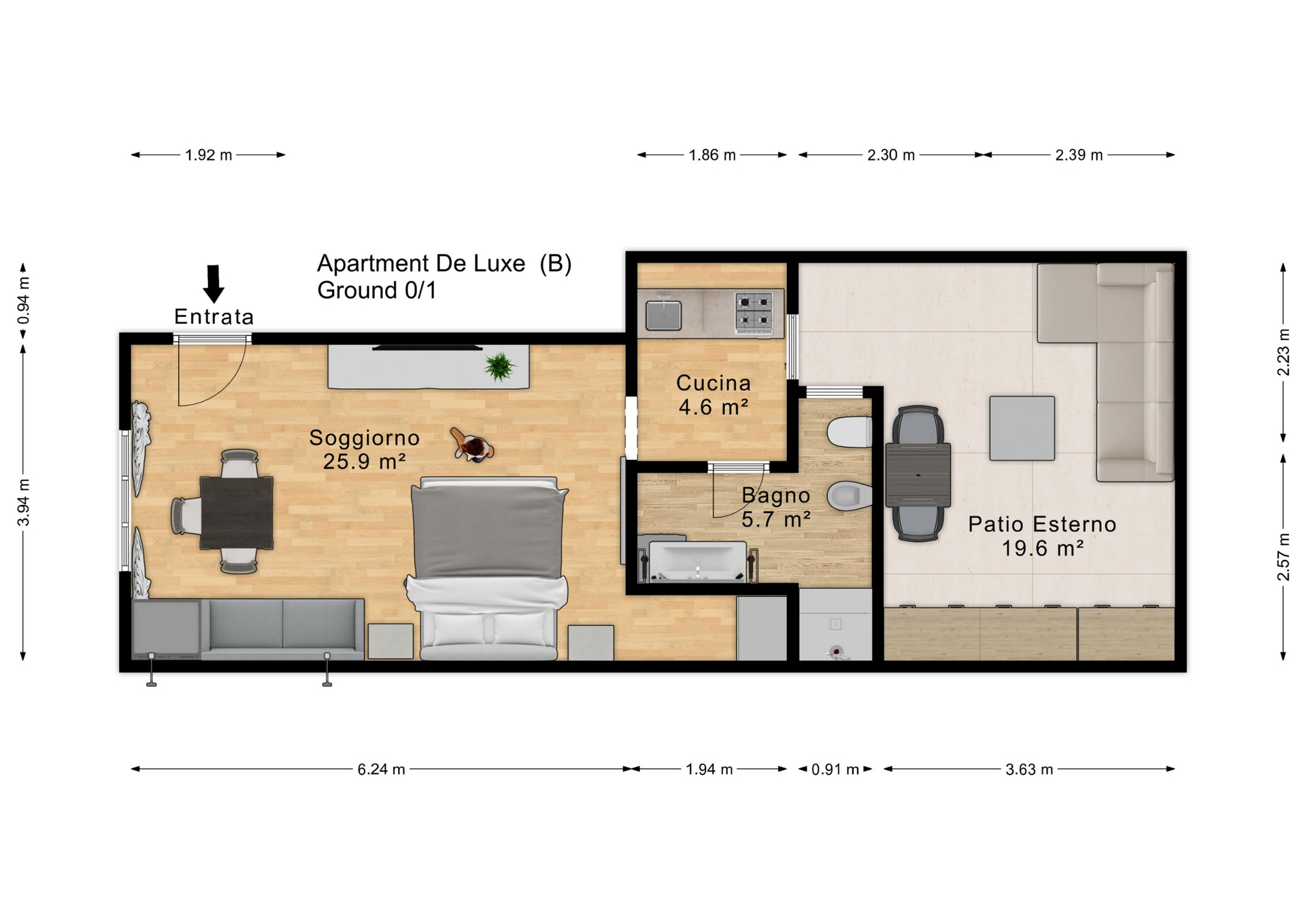 Plan Appartement avec Patio Privé — Palau Sardaigne